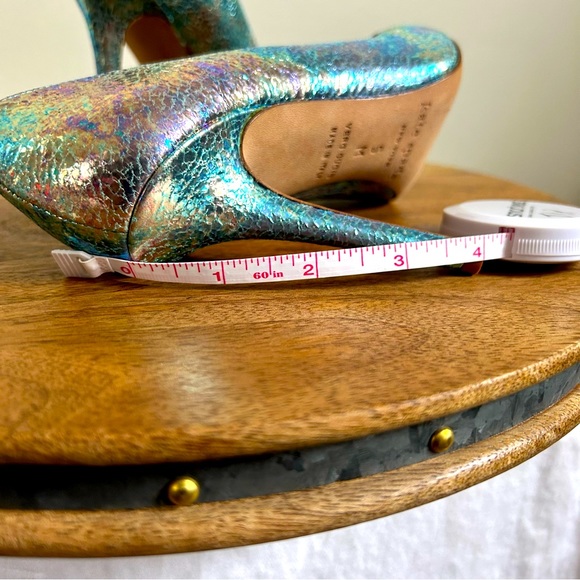 Kate Spade NWOB Larissa Blue Swirl Iridescent Crackle Genuine Leather 4”Heels 5M - Picture 9 of 15